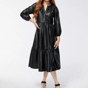 Chico’s Pleather Tiered Midi Black A-Line Dress w/ Pockets